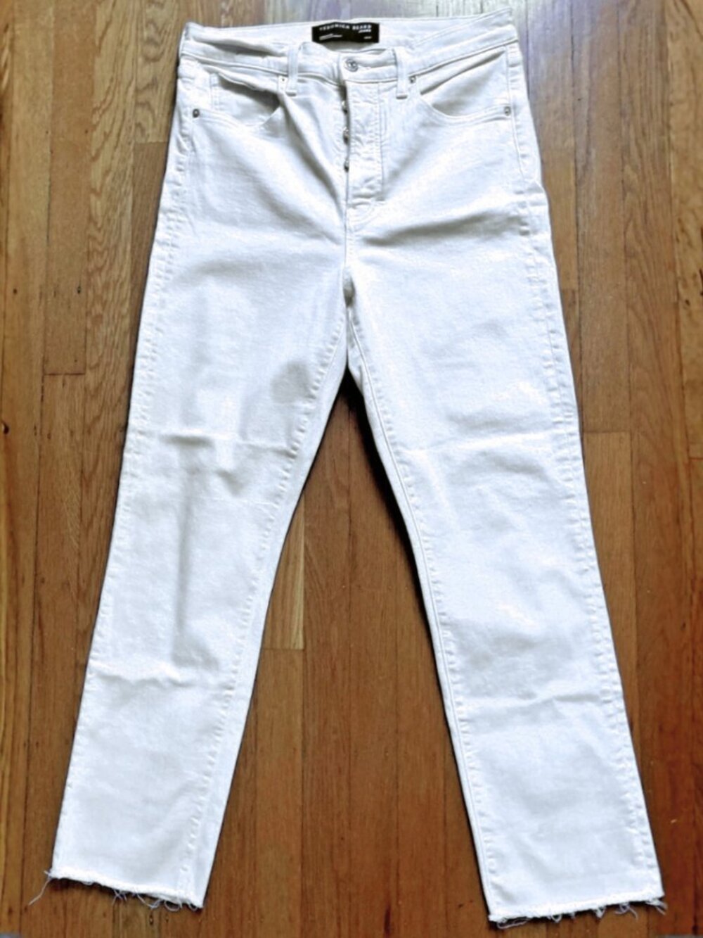 Veronica Beard Jeans Ryleigh Slim Straight High Rise Ivory Ecru 30 Raw Hem